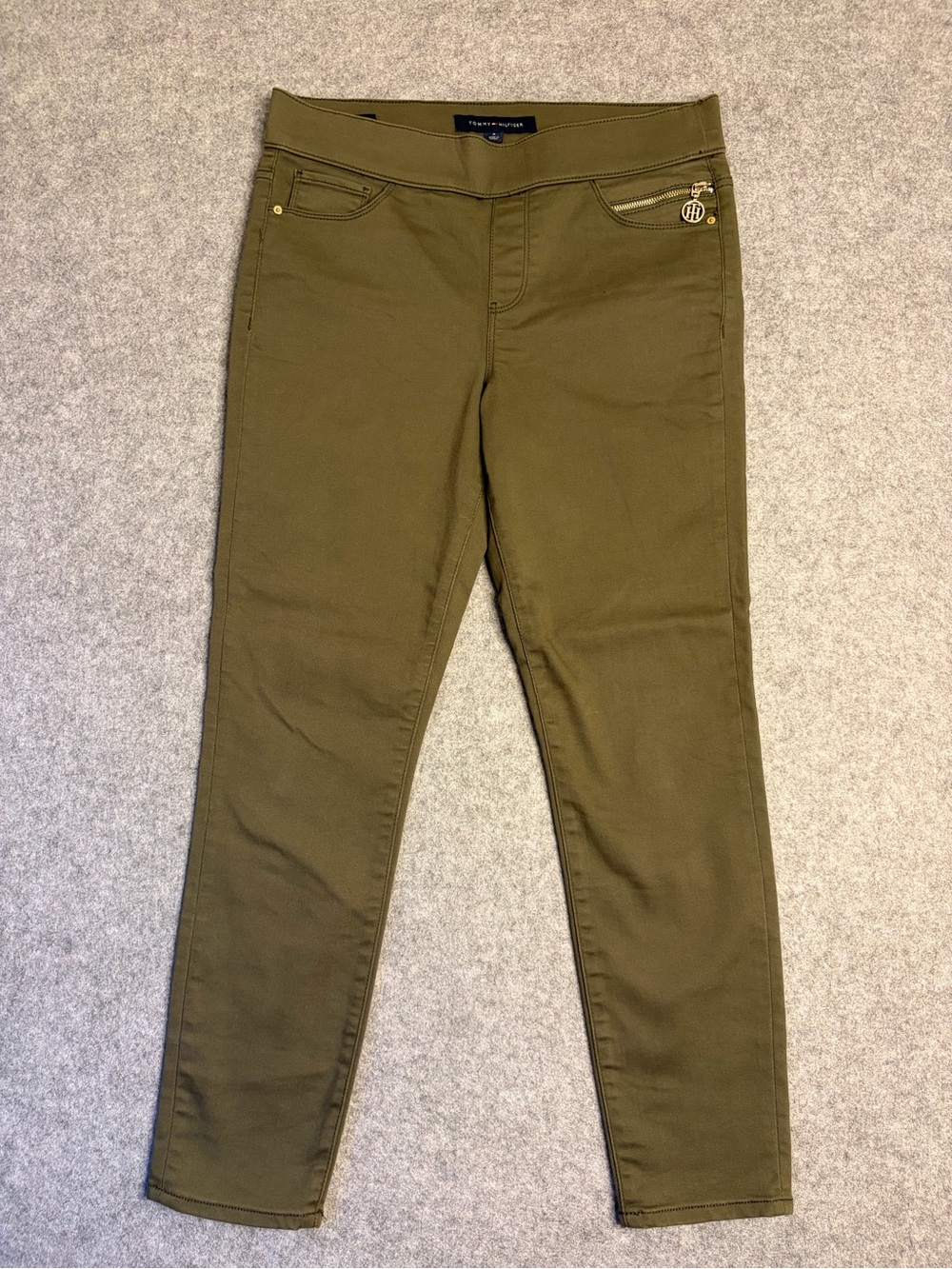 Tommy Hilfiger Olive Skinny Ponte Gramercy Ankle Pants with Gold Hardware